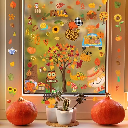 Autumn Window Clings - 83 PCS Double-Sided Fall Stickers