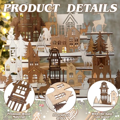 12 Pcs Rustic Christmas Wooden Tree and Elk Table Decor Set