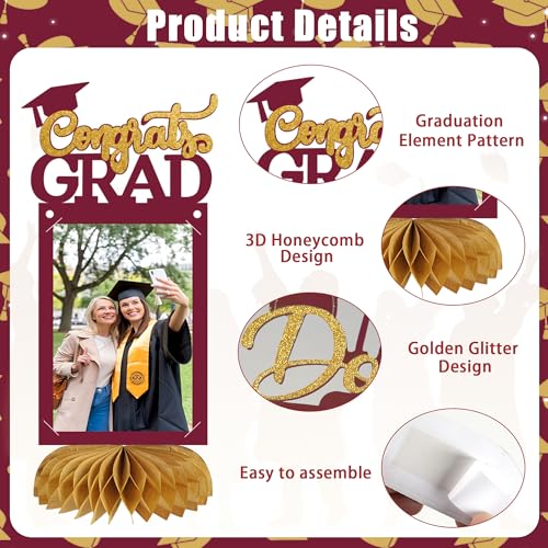 8-Pc Graduation Decorations Class of 2026 Honeycomb Centerpieces