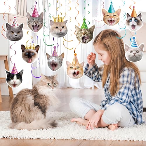 30-Piece Cat Theme Hanging Swirl Decorations for Birthday Parties