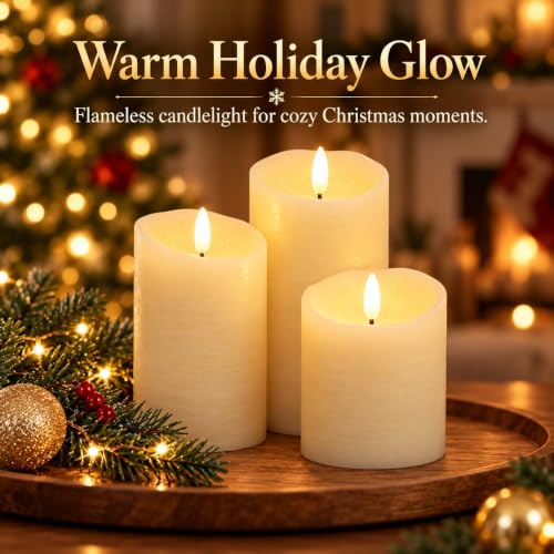 Ivory White Flameless Candles with Remote, Flickering Battery-Powered Set