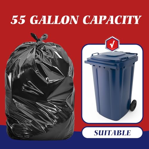 Teivio Large Black Trash Bags - 55-60 Gallon, 20 Count