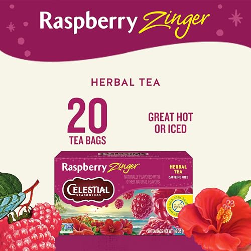 Celestial Seasonings Raspberry Zinger Herbal Tea - Caffeine Free, 20 Bags