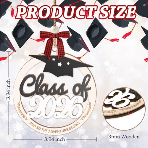 Class of 2026 Wooden Graduation Ornament with Red Plaid Bow