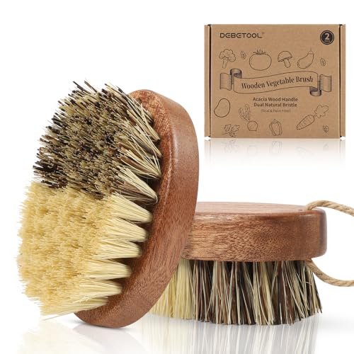 DEBETOOL 2-Pack Wooden Vegetable Brush Scrubber with Dual Bristles