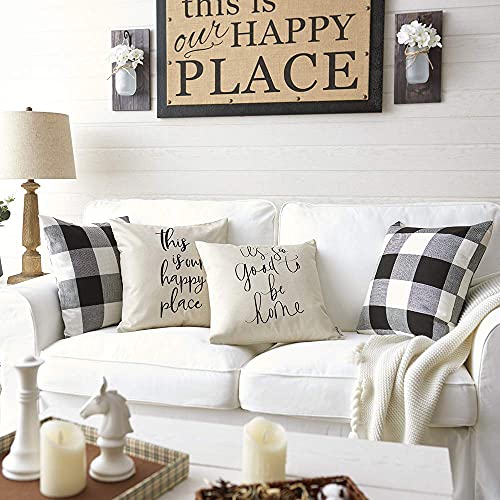 This is Our Happy Place Farmhouse Pillow Cover 18x18 Linen Decor - Pack of 1