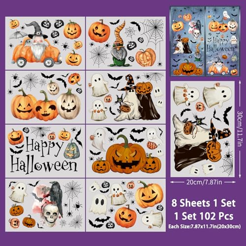 102Pcs Multicolor Halloween Window Clings - Ghosts & Pumpkins