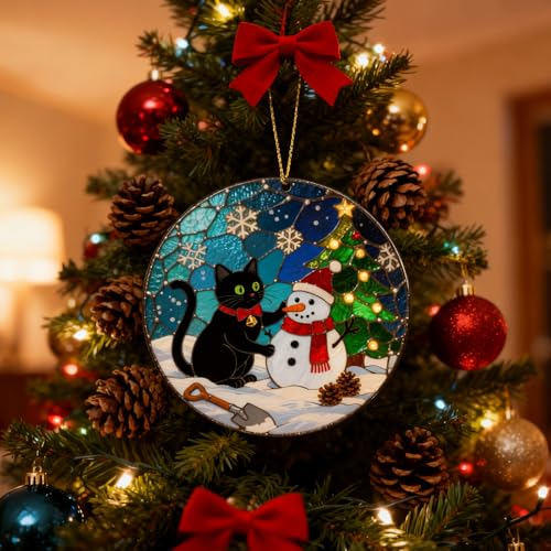 2025 Black Cat Christmas Ornaments - Funny 2D Acrylic Decor