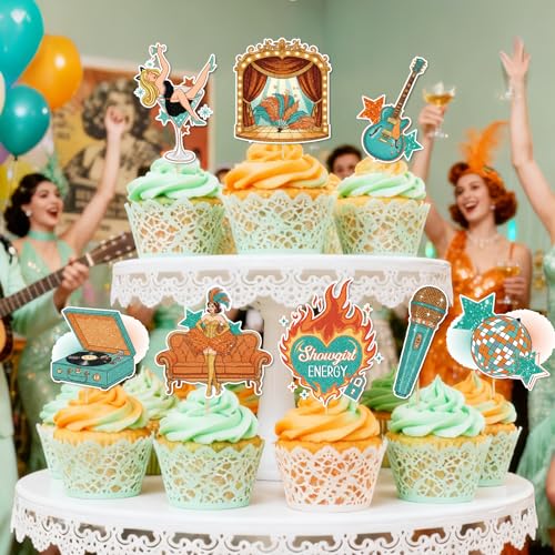Showgirl Birthday Party Decorations - 36 Pcs Music Theme Cupcake Toppers
