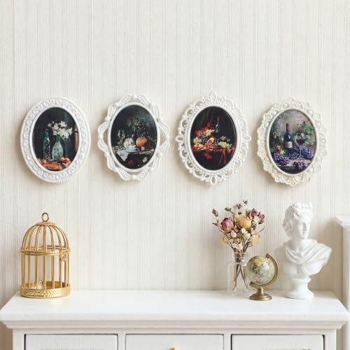 Yolev 7Pcs Mini Vintage Picture Frames Small White Oval Antique Photo Set