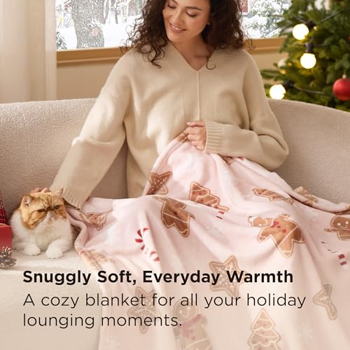 Bedsure Pink Christmas Throw Blanket - 50x60 Gingerbread Holiday Decor Gift