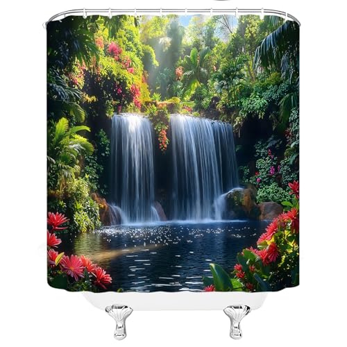 Forest Waterfall Shower Curtain, 70x70 Inch Polyester with Hooks
