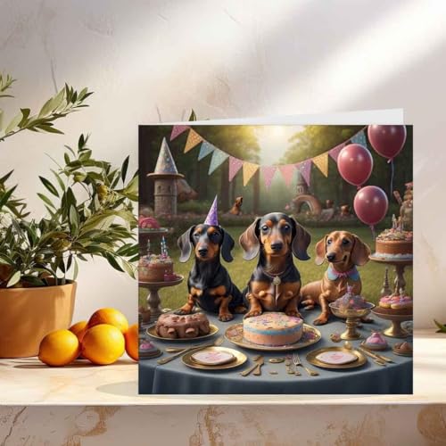 Cute Dachshund Birthday Card | Eco-Friendly 145mm x 145mm
