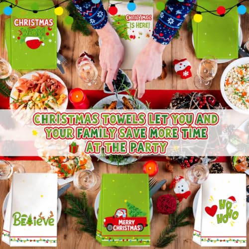 Christmas Kitchen Towels Set - Lime Green Holiday Dish Towels 6 Pack