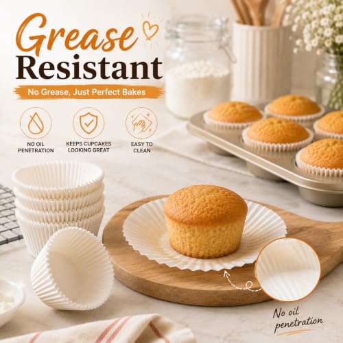 GoldenBakeryFamily White Mini Cupcake Liners - 500 pcs, Greaseproof & Oven Safe, for Baking & Cupcakes, Mini Muffin Liners