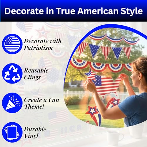 200-Pack Patriotic Window Clings for July 4th Decor
