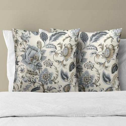 Chinoiserie Gray Floral Throw Pillow Covers 18x18 Inches - Set of 2