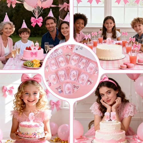 Pink Bow Number 9 Birthday Candle Cake Topper Decor