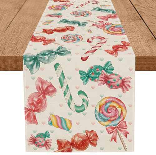 Candy Christmas Table Runner 13x108 Inch Seasonal Holiday Kitchen Decor
