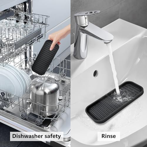 Gosmol 9x3.5 Inch Silicone Sink Caddy & Sponge Holder - Black Kitchen Organizer
