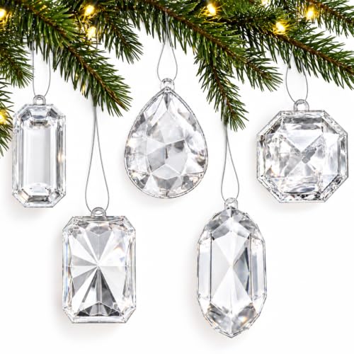 Clear Crystal Jewel Ornaments for Christmas Tree - 6 Pack, 3.94-5.27"