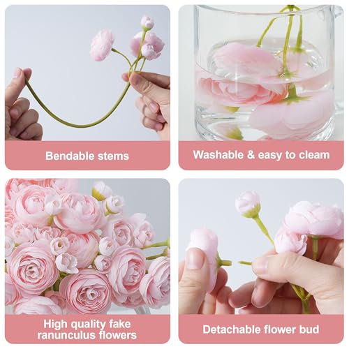 Shabby Blush Ranunculus Artificial Flowers 18 Pcs for DIY Bouquets & Decor