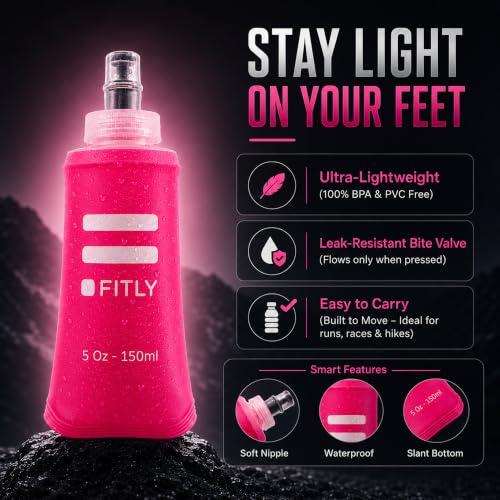 FITLY Pink Soft Flask - 5oz Collapsible Water Bottle for Running & Hiking