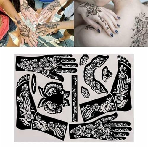 SelHeng 2Pcs Reusable Henna Tattoo Stencils Self-Adhesive Templates Kit