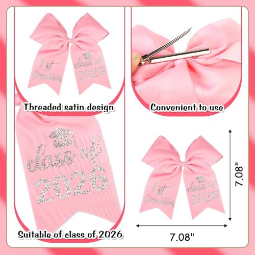 Pink Graduation Bow for Class of 2026 - 7 Inch Hair Clip