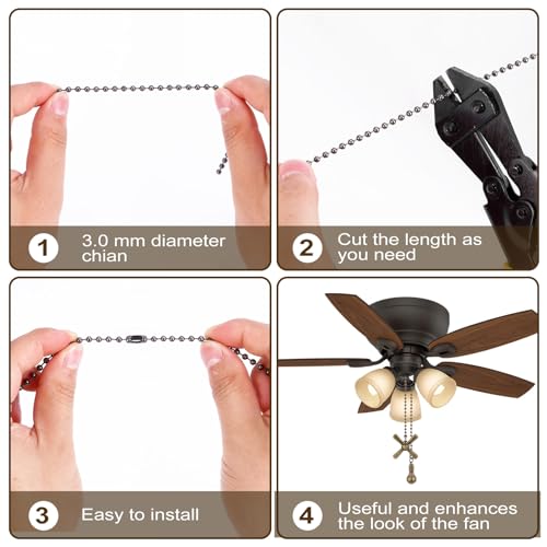 Decorative Ceiling Fan Pull Chain Set - 13.6 Inch Metal Beaded Chains