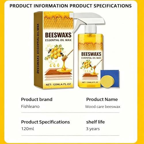 Beeswax Wood Polish Spray - Natural Furniture Cleaner with Sponge & Towel