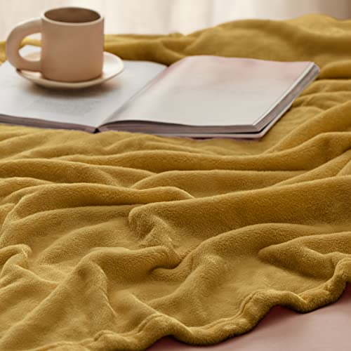 Bedsure GentleSoft Fleece Blanket Twin Size Yellow Gold - 300GSM Cozy Soft Warm Blanket 60x80 inches