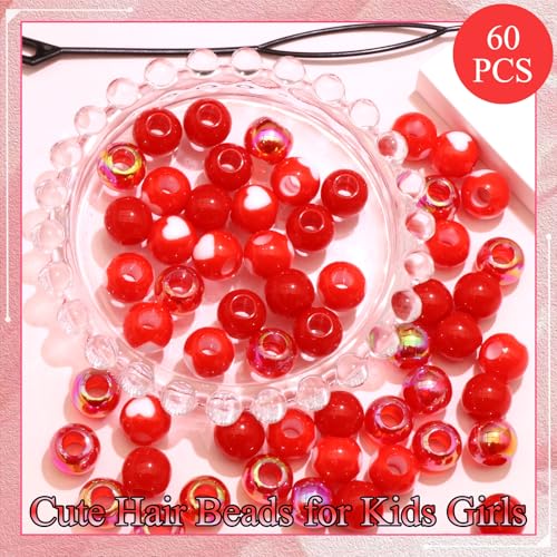 NAISKA 60Pcs Kids Hair Beads Colorful Round Pony Dreadlock Beads for Braids