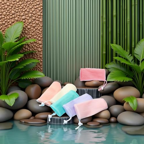 6-Pack Exfoliating Mesh Soap Pouch Bubble Foam Net Bag for Shower