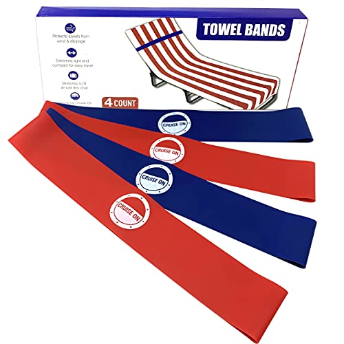 Cruise On Extendable Towel Bands for Beach Chairs (4-Pack) - Blue & Red