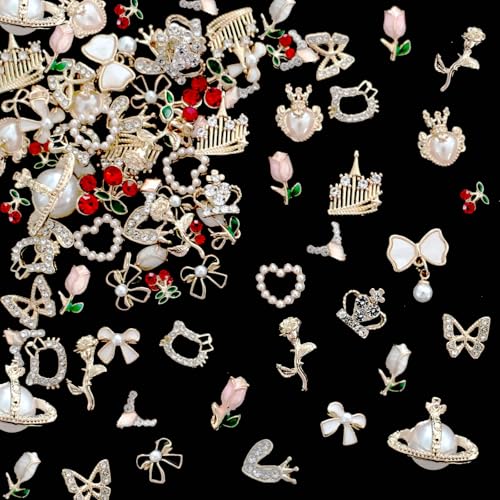 68-Piece 3D Nail Charms and Rhinestones Luxury Silver and Gold Nail Art Gems