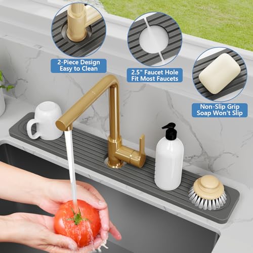 Dark Gray Diatomite Stone Faucet Mat 23.7" x 4" - Super Absorbent, Quick Drying