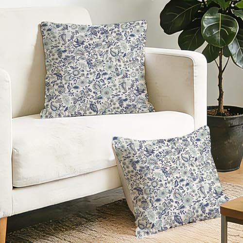 Fjfz 18x18 Inch Blue Floral Boho Throw Pillow Covers Pack of 2