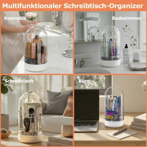 CTIME Makeup Brush Holder with Lid - 5-Compartment Organizer