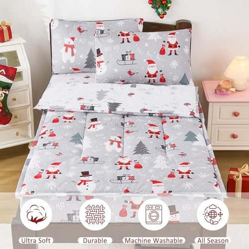 Christmas Grey Zip Up Bedding Comforter Set - Twin Kids Holiday Pattern