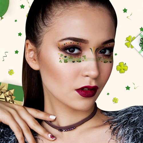 St. Patrick's Day Temporary Tattoos - 10 Sheets Waterproof Shamrock Face Stickers