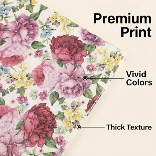 Vintage Floral Paper Napkins - 2-Ply, 20-Count, 6.5 Inch