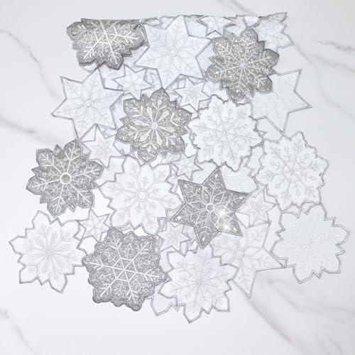 Snowflake Christmas Table Runner 13x70in Silver Embroidered Holiday Decor