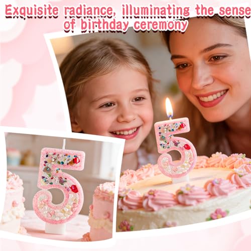 Pink Glitter Number 1 Birthday Candle for Girls - Cake Topper