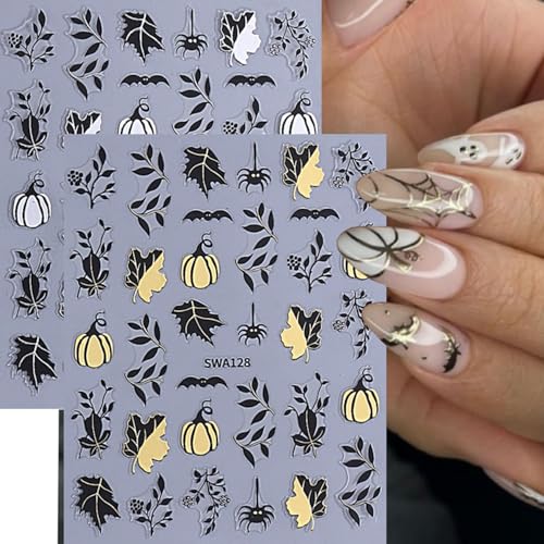 Fall Pumpkin & Maple Leaf Nail Stickers 3D Self-Adhesive Art Decals 5 Sheets