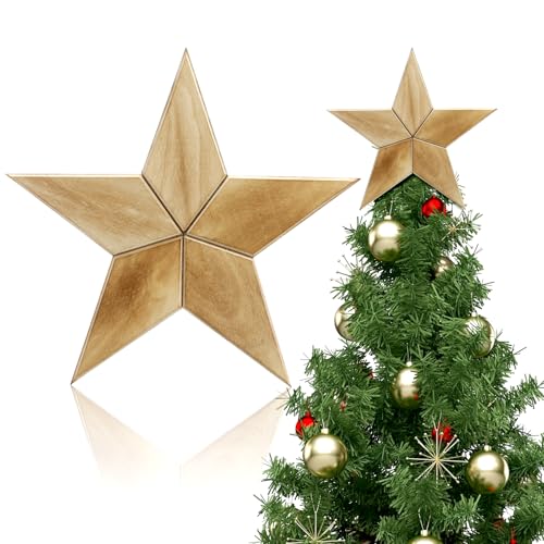 Christmas Wooden Five-Pointed Star Tree Topper - Burnt Finish, 12 Inches