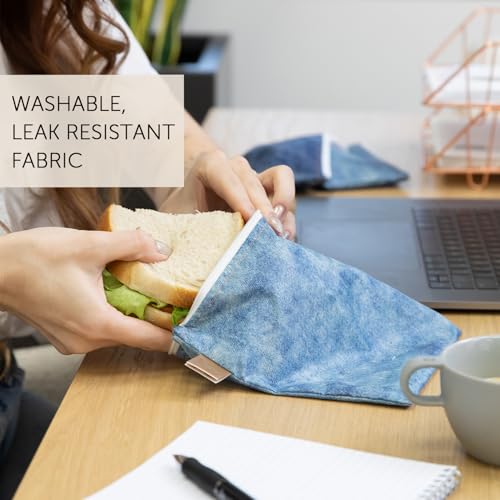 Bumkins Reusable Sandwich & Snack Bags - Large 2-Pack, Faux Denim (C4)