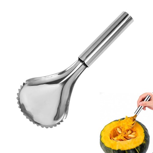 Garneck Pumpkin Core Remover Scraper: Stainless Steel Serrated Spoon Pumpkin Carving Scoop Ice Cream Scoopers for Smoothies Shaved Fruit and Vegetable Corer Tool for Kitchen