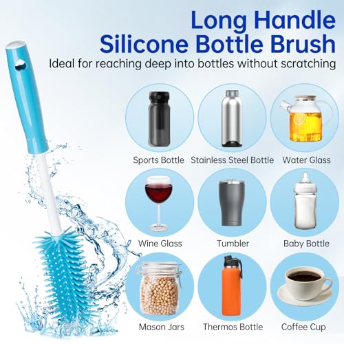 3 Pack Water Bottle Cleaner Brush Set - for Owala Cleaning Kit, Long Handle Silicone Bottle Brush Soft Touch No Scratch, Straw Cleaner Brush, 3 in 1 Multipurpose Cup Cleaner Kit for Owala Accessories
