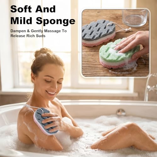 Exircy 3-Layer Exfoliating Bath Sponges - Soft Body Scrubber 2-Pack